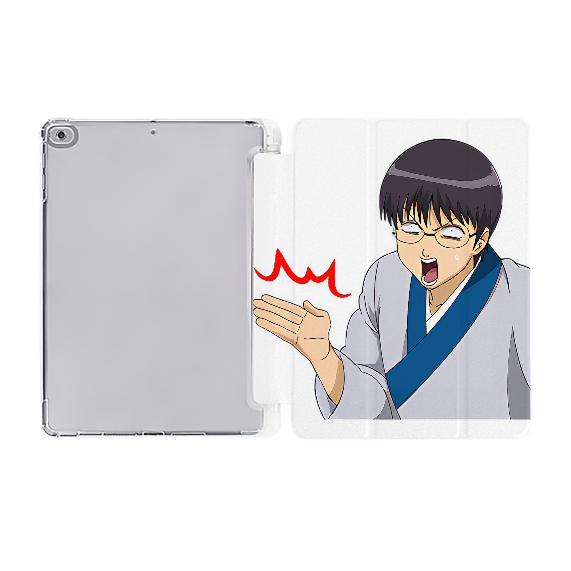 ぎんたま 坂田銀時（さかたぎんとき） 神楽 志村新八（しむら しんぱち） GINTAMA Sakata Gintoki Kagura Shimura Shinpachi IPad ケース ペン収納付き 三つ折りスタンド PUレザー×シリコン 対応機種9.5/10.5/10.9インチ
